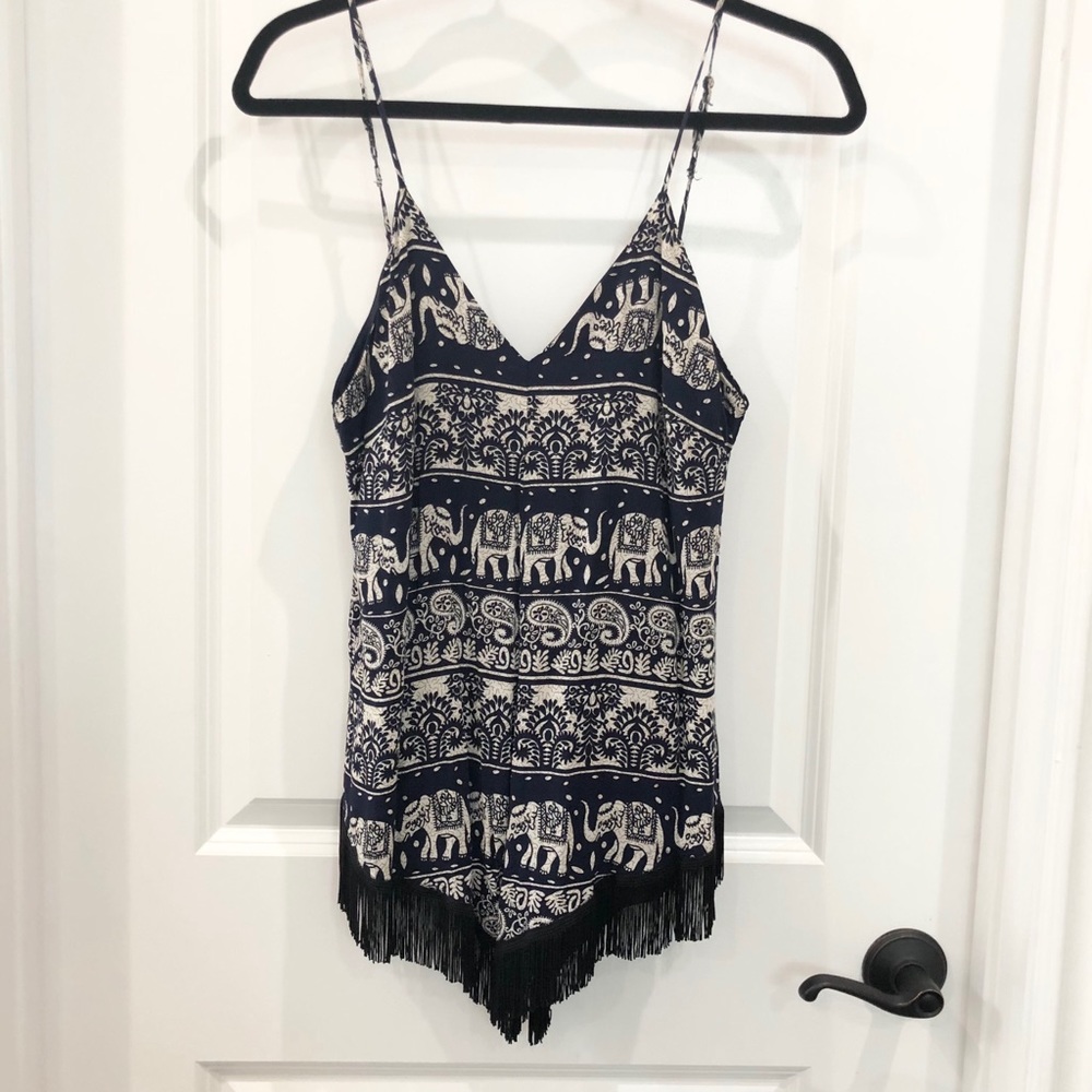 Elephant-print Romper with Fringe